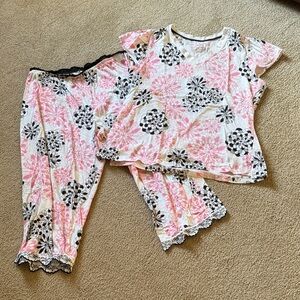 Women's Floral Pajama Set - Pink and Black